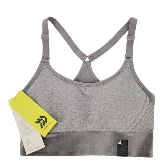 All in Motion Size L Seamless Medium Support Sports Bra Light Heather Grey New - Picture 1 of 7